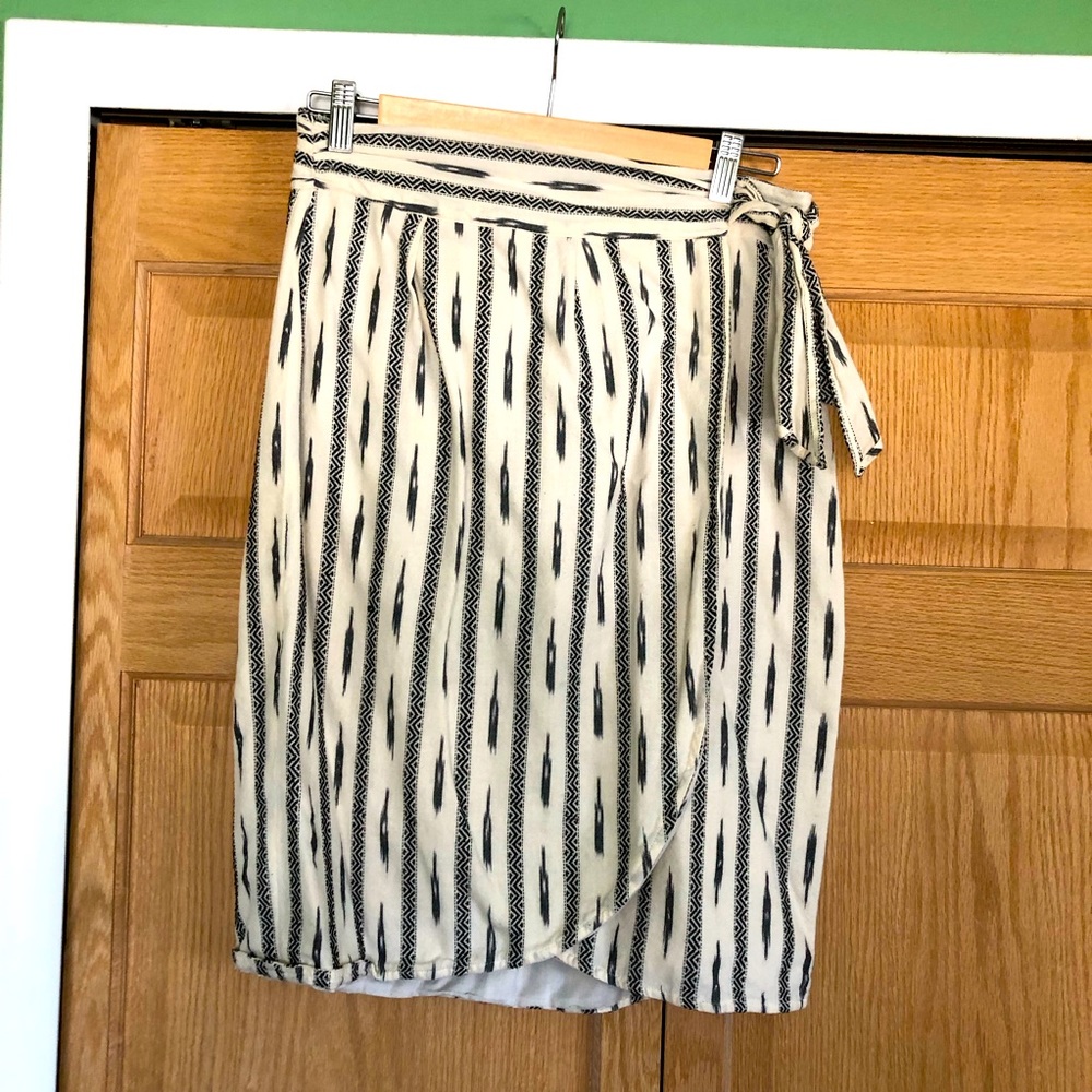 J Crew Tribal Print Faux Wrap Cream and Black Summer Skirt 6